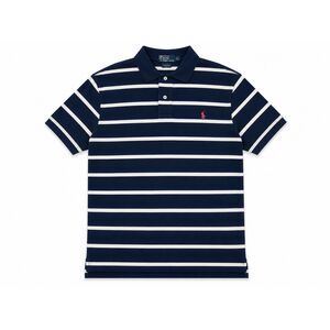 Polo Ralph Lauren Mens XL Custom Fit Striped Polo Shirt Navy White Pink Pony